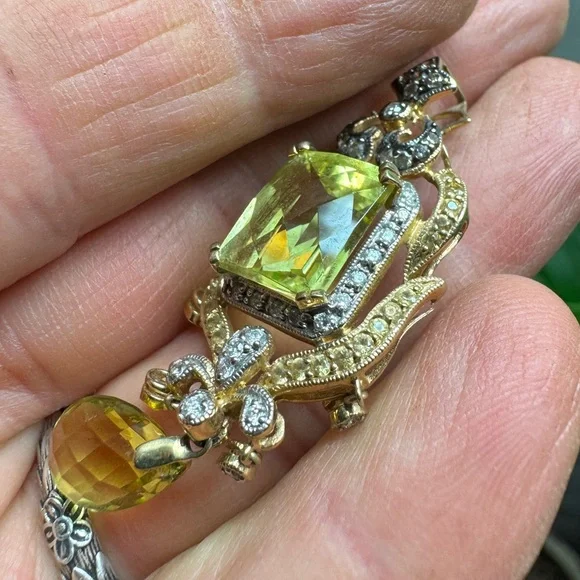 Estate LeVian 18k Gold Citrine Diamond Drop Pendant - Picture 11 of 12